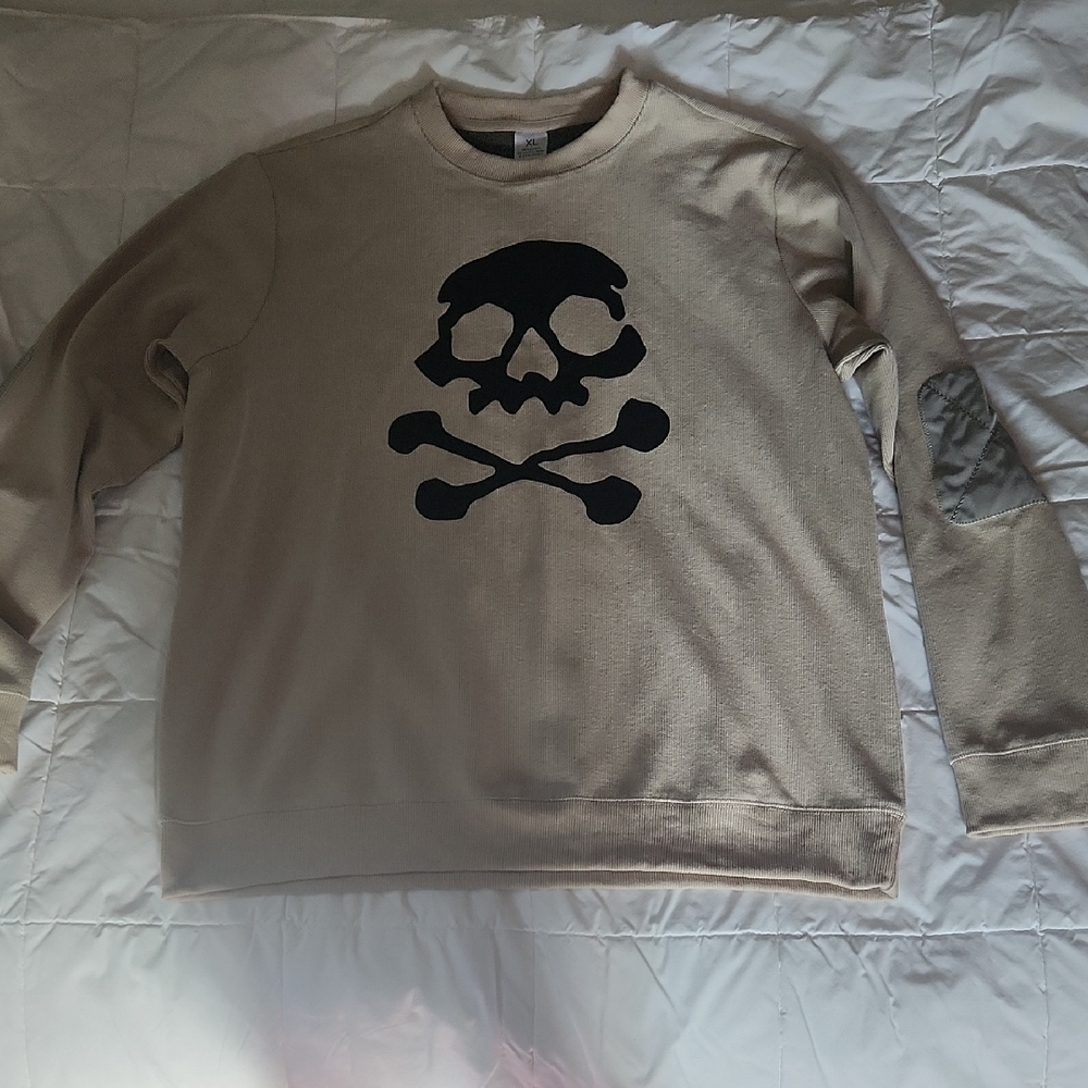 Beige Skull Print Men's Sweater